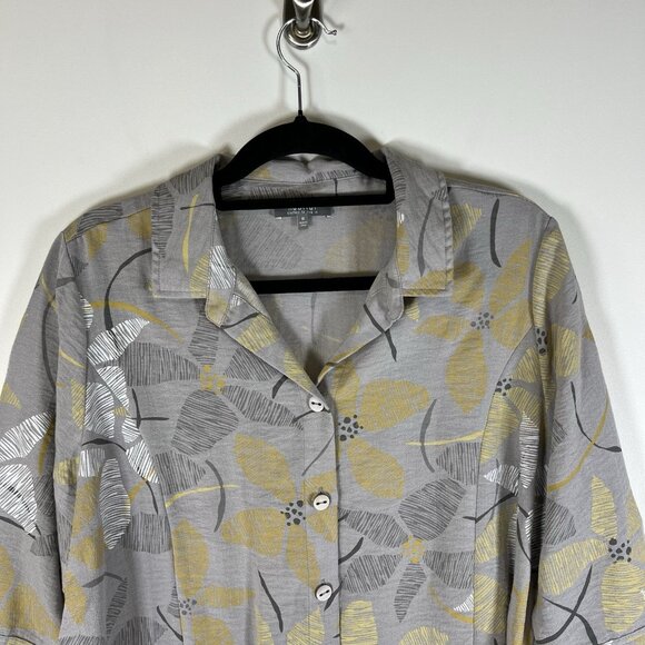 Habitat Top Womens M Gray Yellow Floral Toggle Buttons Tunic Gauzy Lagenlook - Picture 2 of 9